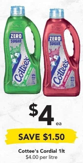 Drakes Cottee's Cordial 1lt offer