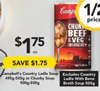 Drakes Campbell's Country Ladle Soup 495g-505g or Chunky Soup 500g-505g offer