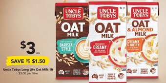 Drakes Uncle Tobys Long Life Oat Milk 1lt offer