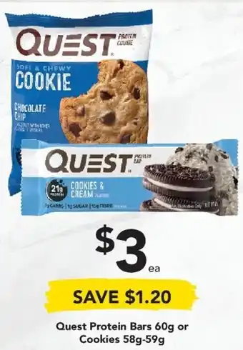 Quest Protein Bars 60g or Cookies 58g-59g