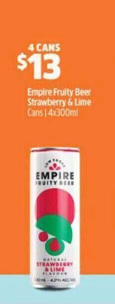 BWS Empire fruity beer strawberry & lime offer