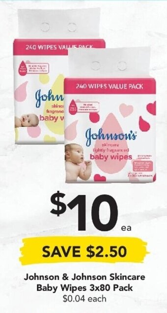 Johnson & Johnson Skincare Baby Wipes 3x80 Pack