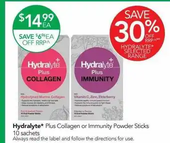 Terry White Hydralyte plus collagen or immunity powder sticks 10 sachets offer