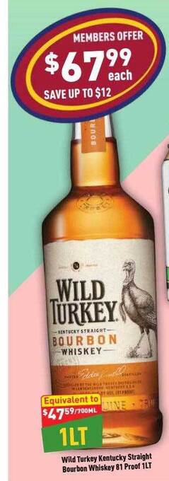 Liquor Legends Wild turkey kentucky straight bourbon whiskey 81 proof 1lt offer