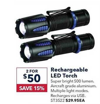 Jaycar Electronics Rechargeable led torch offer