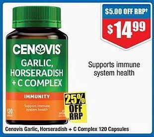 Chemist Warehouse Cenovis garlic, horseradish + c complex 120 capsules offer