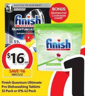 Coles Finish Quantum Ultimate Pro Dishwashing Tablets 32 Pack or 0% 42 Pack offer