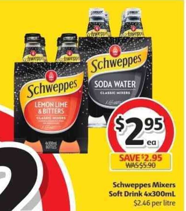 Schweppes Mixers Soft Drinks 4x300ml offer at Coles
