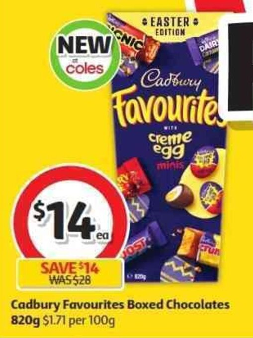 Cadbury Favourites Boxed Chocolates 820g offer at Coles