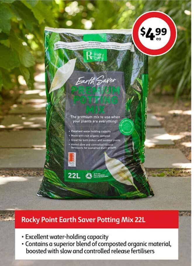 Rocky point earth saver potting mix 22l offer at Coles