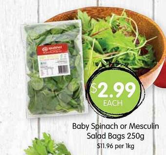 Spudshed Baby spinach or mesculin salad bags offer