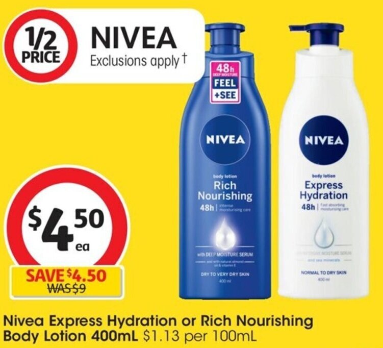 Nivea Express Hydration or Rich Nourishing Body Lotion 400ml offer at Coles