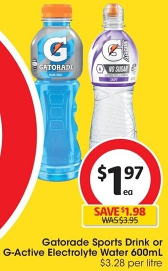 Coles Gatorade Sports Drink or G-Active Electrolyte Water 600ml offer