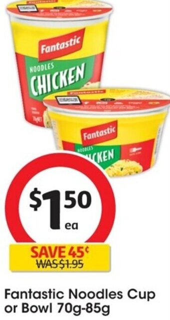 Coles Fantastic Noodles Cup or Bowl 70g-85g offer