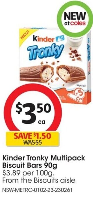 Coles Kinder Tronky Multipack Biscuit Bars 90g offer