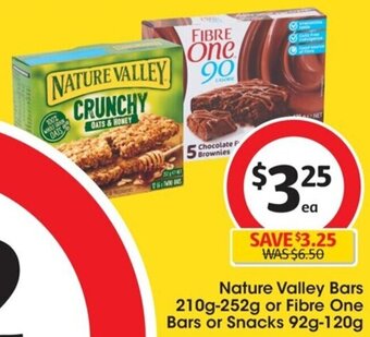 Coles Nature Valley Bars 210g-252g or Fibre One Bars or Snacks 92g-120g offer