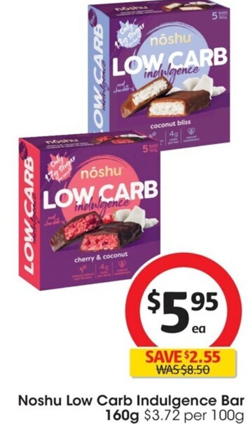 Noshu Low Carb Indulgence Bar 160g offer at Coles
