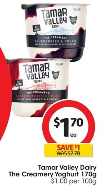 Coles Tamar Valley Dairy The Creamery Yoghurt 170g offer
