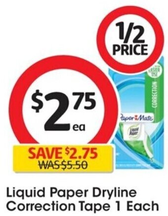 Coles Liquid Paper Dryline Correction Tape 1 Each offer