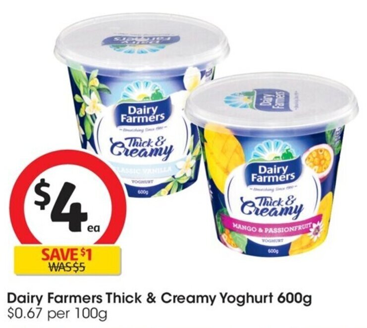 Dairy Farmers Thick & Creamy Yoghurt 600g offer at Coles