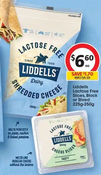 Coles Liddells Lactose Free Slices, Block or Shred 225g-250g offer