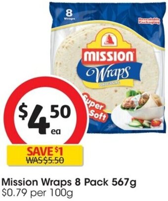 Coles Mission Wraps 8 Pack 567 g offer