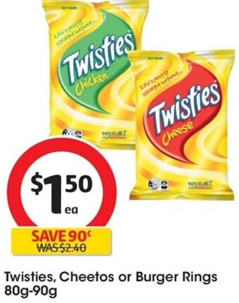Coles Twisties, Cheetos or Burger Rings 80g-90g offer