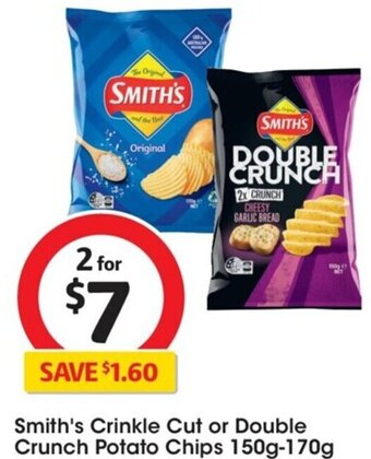 Coles Smith's Crinkle Cut or Double Crunch Potato Chips 150g-170g offer