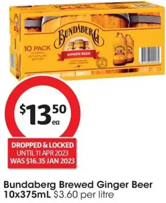Coles Bundaberg Brewed Ginger Beer 10x375 ml offer
