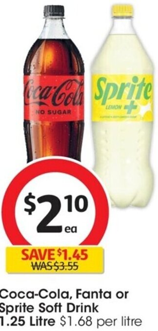 Coles Coca-Cola , Fanta or Sprite Soft Drink 1.25 Litre offer