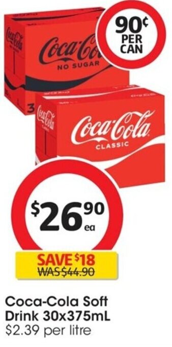 Coles Coca-Cola, Soft Drink 30x375ml offer
