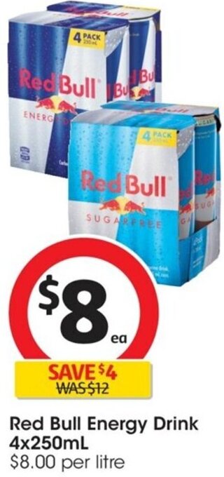 Coles Red Bull Energy Drink 4x250ml offer