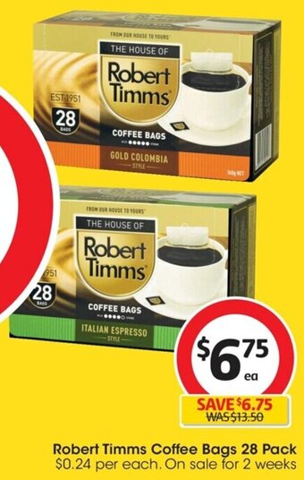 Coles Robert Timms Coffee Bags 28 Pack offer