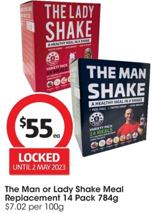 The Man or Lady Shake Meal Replacement 14 Pack 784g offer at Coles