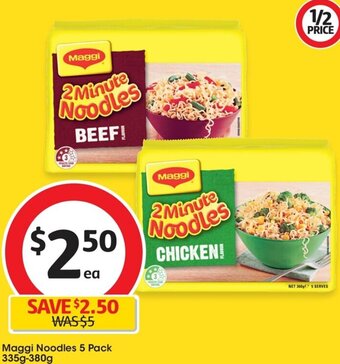 Coles Maggi Noodles 5 Pack 335g-380g offer