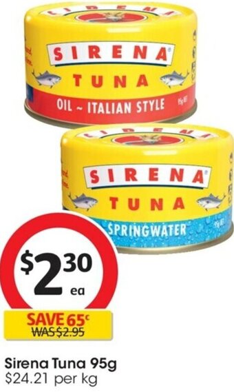 Coles Sirena Tuna 95g offer