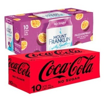 Coles Coca-cola, fanta or sprite soft drink or mount franklin sparkling water 10x375ml offer