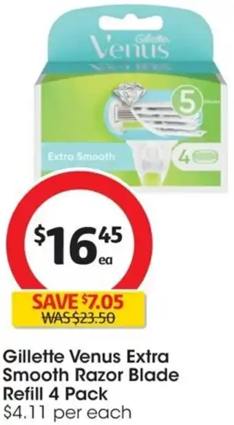 Coles Gillette Venus Extra Smooth Razor Blade Refill 4 Pack offer