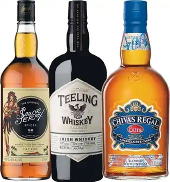 Woolworths Sailor Jerry Spiced Rum 1 Litre, Teeling Small Batch Irish Whiskey 700ml OR Chivas Regal 13YO American Rye Cask Whisky 700ml offer