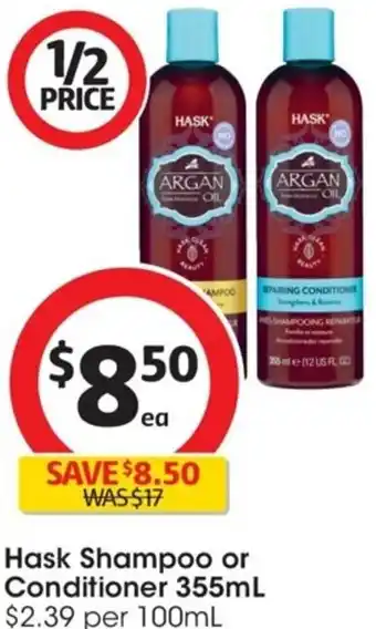 Coles Hask Shampoo or Conditioner 355 ml offer