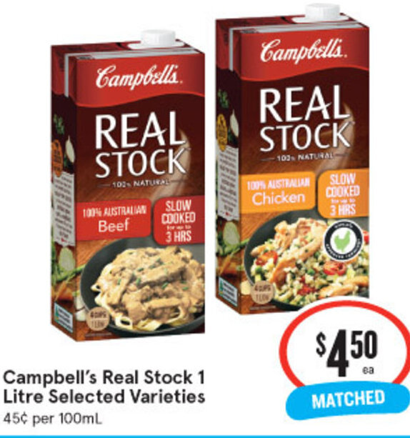 Campbell's Real Stock 1 Litre offer at IGA