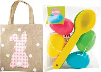 Woolworths Easter Hunt Kit 14pc, Hessian Tote, Egg & Spoon Set or Novelty Glasses offer