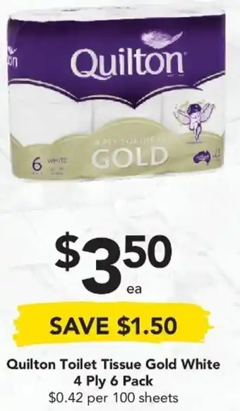 Drakes Quilton Toilet Tissue Gold White 4 Ply 6 Pack offer