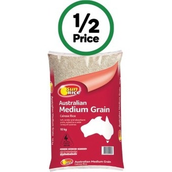 Woolworths Sunrice medium grain white rice 10 kg offer