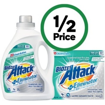 Woolworths Biozet attack plus laundry liquid 2 litre or powder 2 kg offer