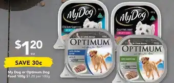 Drakes My Dog or Optimum Dog Food 100g offer