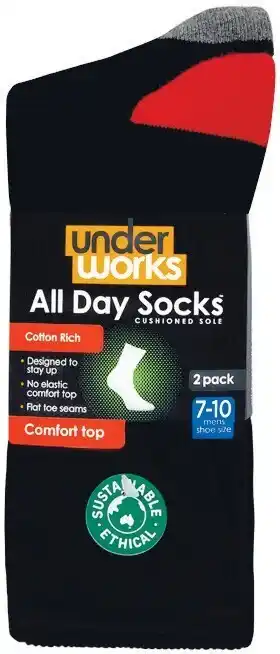 Woolworths Underworks Menu2019s All Day Cushioned Crew Socks Pk 2 offer