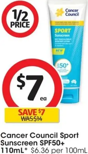 Coles Cancer Council Sport Sunscreen SPF50+ 110 ml offer