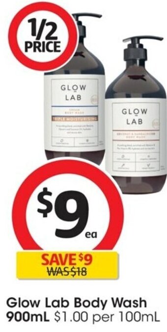 Coles Glow Lab Body Wash 900ml offer