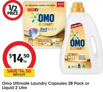 Coles Omo Ultimate Laundry Capsules 28 Pack or Liquid 2 Litre offer